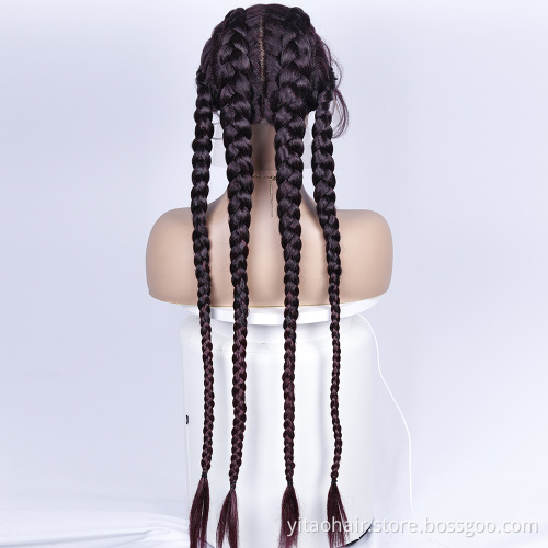 FZY Synthetic Hair Wig Glueless 99J color Braided Lace Wigs Vendor Africa Double Braid Lace Wigs for Black Women Perruque Tresse